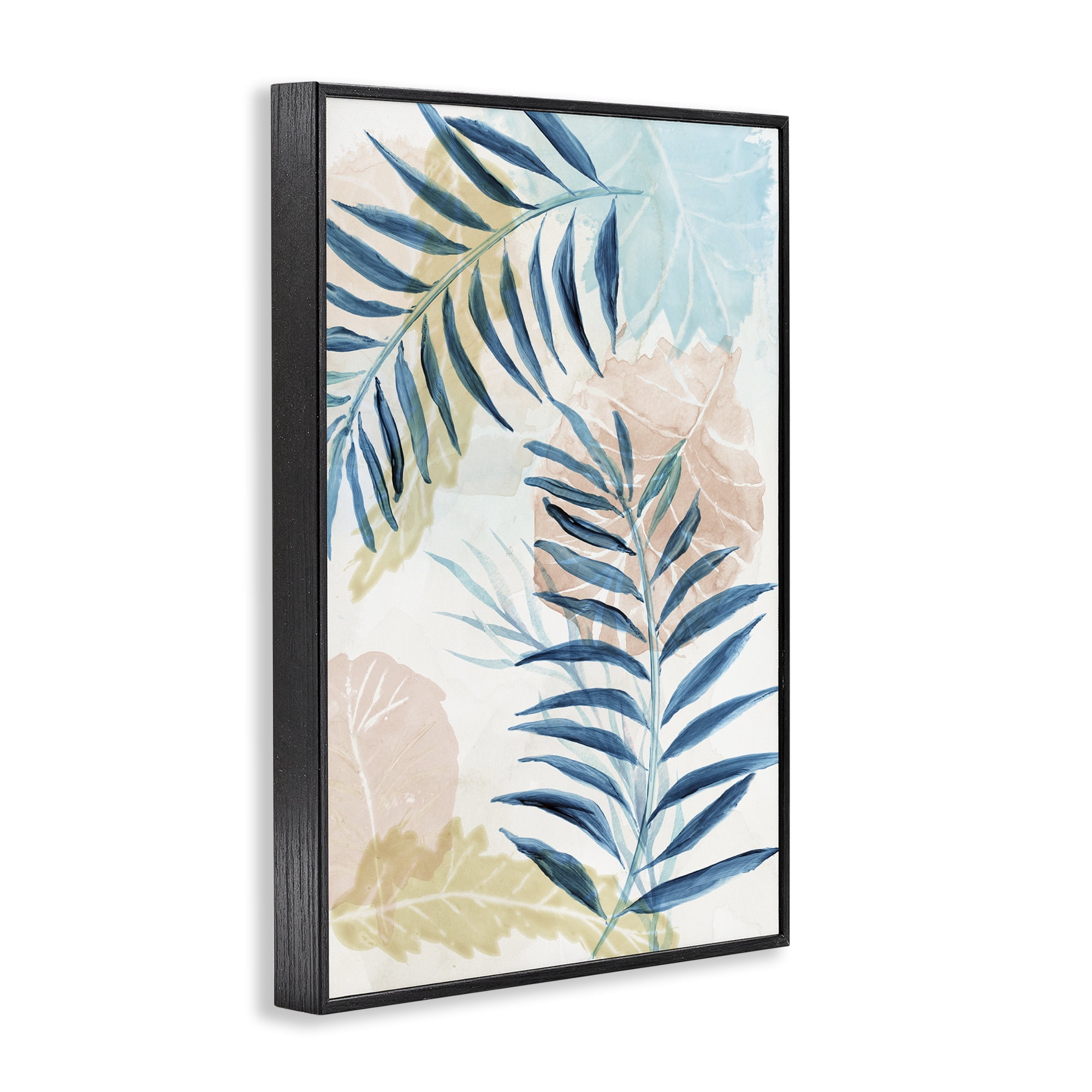 Stupell Industries Blue Palm Fronds in Pastel Haze Black Framed Giclee Art, design by Nan
