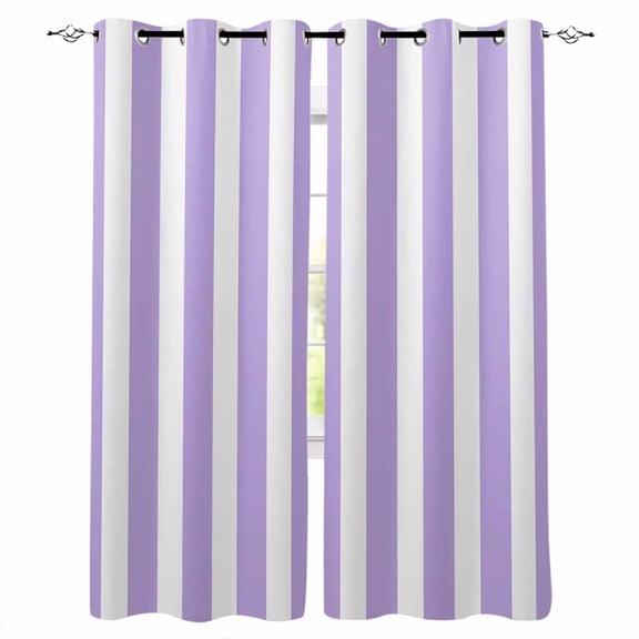 Purple Striped Blackout Curtains 96 Inches Long, Modern Farmhouse Purple White Stripes Thermal Insulated Black Out Curtains, Darkening Window Curtain Drapes for Bedroom Living Room 52"x96" 2 Panels