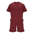 thumbnail image 4 of HVOBTTY Mens Casual Pajama Set, Summer Pajama Set for Men, Men's Plus Size Soft Solid Color Crew Neck Short Sleeve Top and Shorts Elastic Waist Comfy 2 Piece Pajama Set Wine, M, 4 of 4