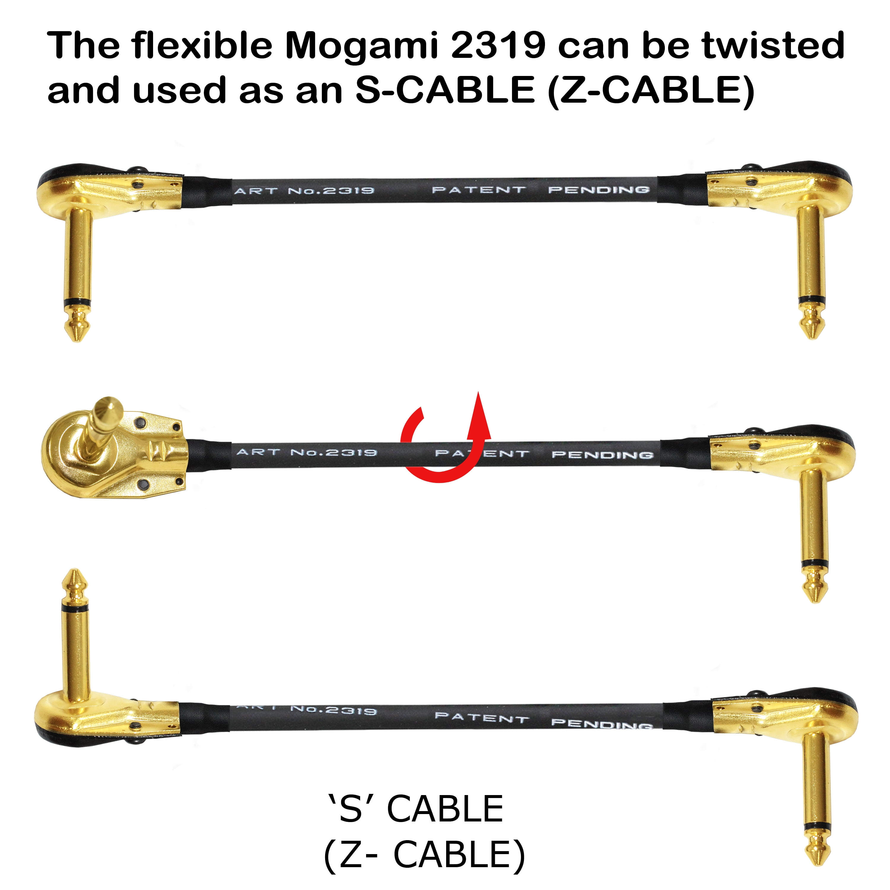 3 Units - 2 Foot Mogami 2524 - Guitar Bass Effects Instrument, Patch Cable with Premium Gold Plated Connectors