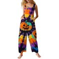 thumbnail image 2 of LNZGNM Halloween Womens Jumpsuit Pumpkin Bat Tie Dye Printed Square Neck Sleeveless Wide Leg Jumpsuit with Side Pockets and Button Straps,Yellow (XL), 2 of 6