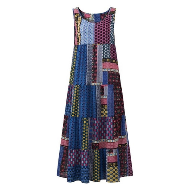 Sonducket Vestido de chaleco con cuello sin mangas suelto de algodón informal para mujer con estampado Irregular Vestidos azul 4XL Sonducket AP002073-15