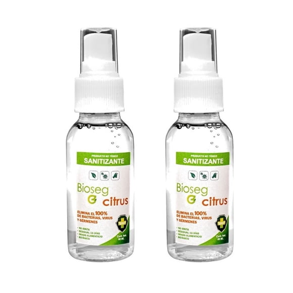 2pz Spray Sanitizante Citrus, Antibacterial Orgánico de Bolsillo Bioseg 60 ml cada uno