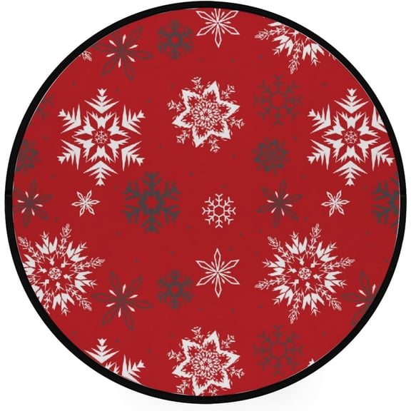 FREEAM Kids Round Nursery Area Rug 4 ft Christmas Snowflake White Red Non Slip Play Mats for Kids Boys Girls Playing Room Living Room