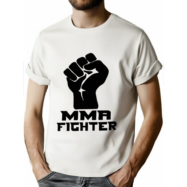 1pc MMA Fighter Fist Print T-Shirt, Casual Crew Neck Tee, Slight Stretch Knit Fabric, Summer Regular Fit for Adults