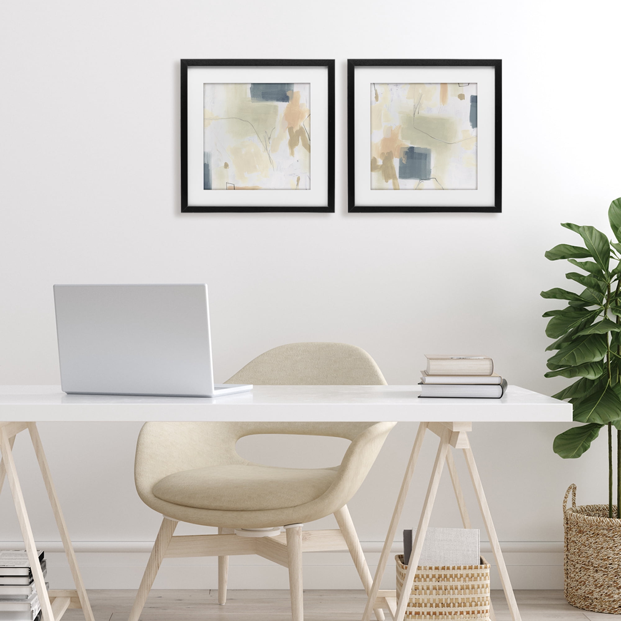 Stupell Industries Muted Plaster Line 2 Piece Black Framed Print Under Glass Set, design by June Erica Vess