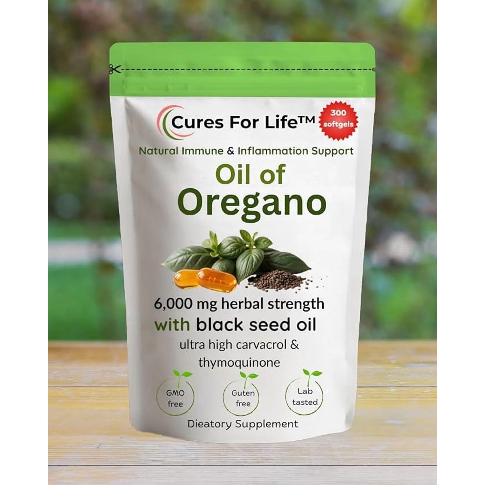 Oil of Oregano Softgels 300 Softgels (Pack of 2)  6000mg High Potency with 165mg Carvacrol & 200mg Black Seed Oil – 2-in-1 Immune Support & Digestive Health – 600 Softgels