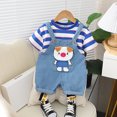 thumbnail image 2 of Small and medium-sized children's new summer short sleeved set for boys and girls, baby 0-5 years old cotton top, denim straps, shorts, two-piece set, 2 of 4