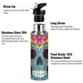 thumbnail image 3 of Blue Skull with Flowers Sports Bottle with Straw Stainless Steel Water Jug Portable Thermal Cup Leak-proof 1000ML, 3 of 9