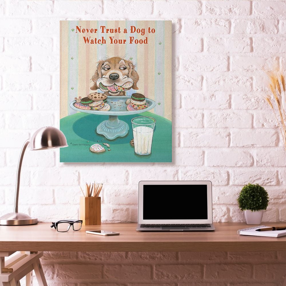 Never Trust Funny Cartoon Pet Dog Design Super Oversized Stretched Canvas Wall Art by Gary Patterson