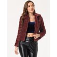 thumbnail image 3 of DARING DIVA Women's Faux Fur Fluffy Coat Collar Cropped Jacket M Burgundy, 3 of 6