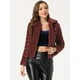 thumbnail image 3 of Abrigo de piel sintética para mujer, chaqueta, cuello de punta, mullido, frente abierto, cálido, prendas de vestir de invierno Borgoña XS, 3 of 6