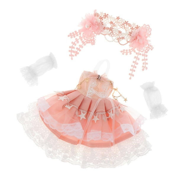 trajes de vestir de muñeca 1/6 Ropa De Muñeca Niña Vestido De Muñeca Trajes Con Accesorios Para El Cabello Rosa Rosado Fanmusic trajes de vestir de muñeca