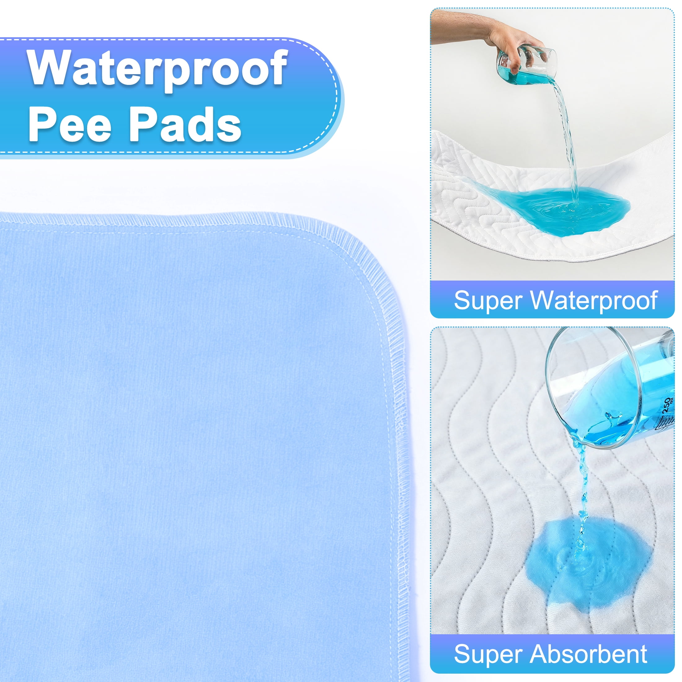 3 Pack Washable Pee Pads, 18×24 Inch Reusable Waterproof Underpads, Absorbent Non-Slip Incontinence Bed Pads for Pets Kids Adults Elderly
