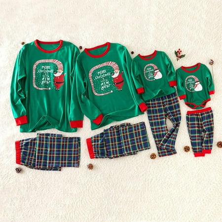 

Mioliknya Family Matching Christmas Parent-child Pajamas Snowman Letter Print Romper + Plaid Pants Suit