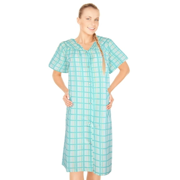 JEFFRICO Womens Dusters For Women Snap Front Housecoat Lounger Duster House Dress Short Sleeve Nightgowns Pajamas Robe