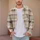 thumbnail image 1 of Blusa y camisa de manga larga con cuello vuelto para hombre, informal, a la moda, con botones, estampado a cuadros, blusa elástica de manga larga con cuello vuelto, blusa de poliéster para hombre, 1 of 5