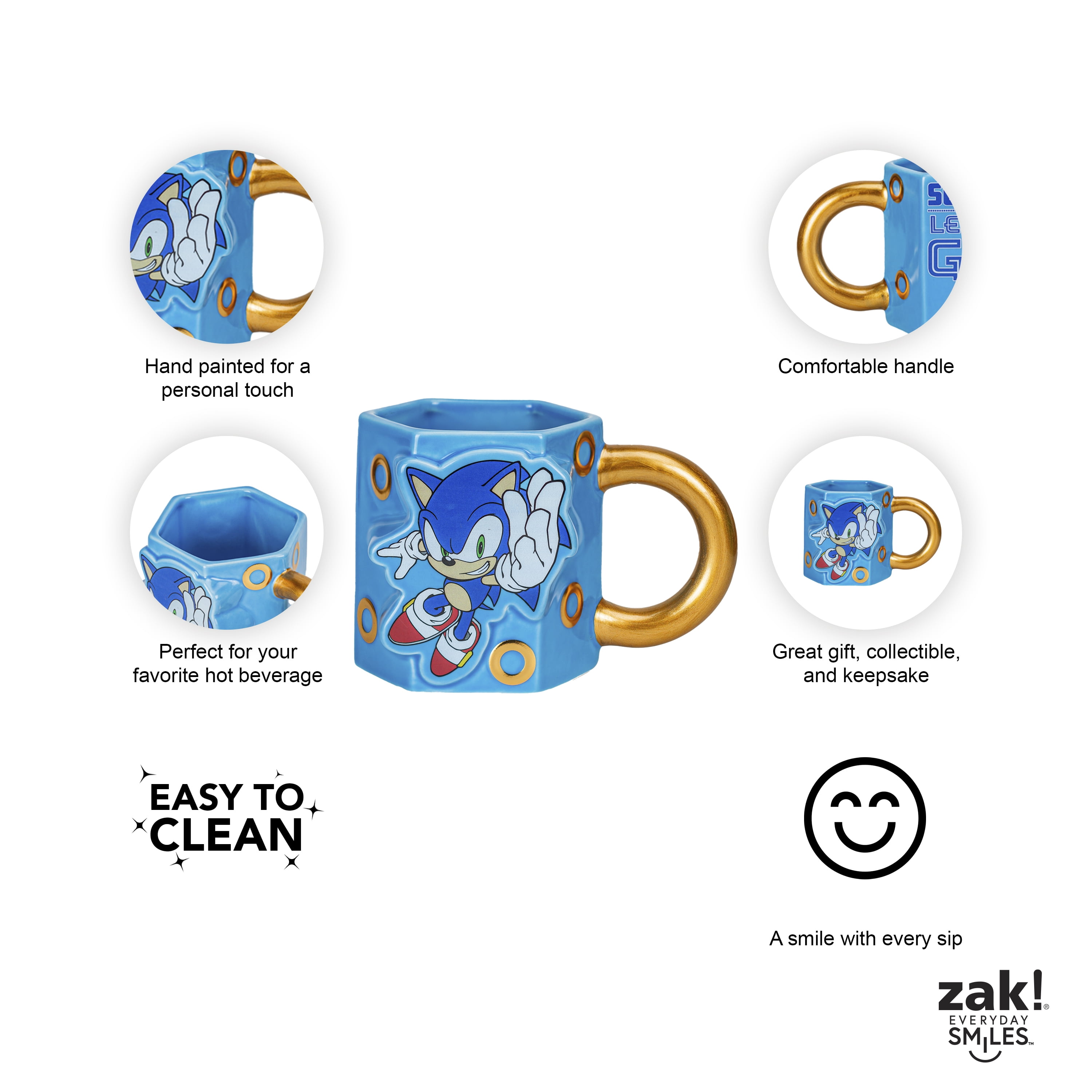 (2 pack) Zak Designs 16oz Sonic The Hedgehog Ceramic Sculpted Mug With Ring Handle