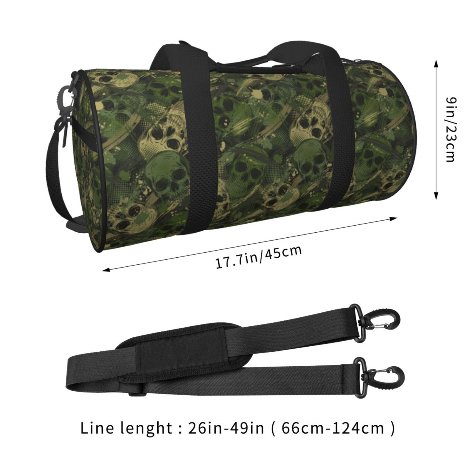 Vsdgher Green Camouflage Skull 45L Foldable Duffel Bag, Sports Gym Bag,Overnight Bag, Portable Weekender Bag for Airplanes