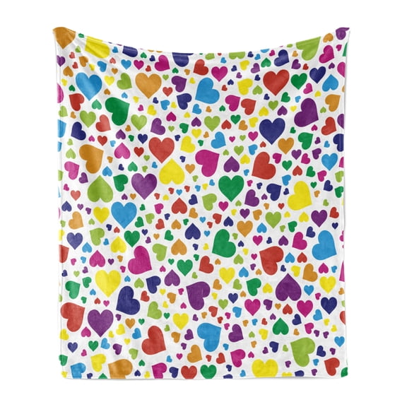 Love Soft Flannel Fleece Blanket, Hearts Rainbow Vibrant Colors Love Honeymoon Theme Joyful Fun Cheering Artwork Print, Cozy Plush for Indoor and Outdoor Use, 60" x 80", Multicolor, by Ambesonne