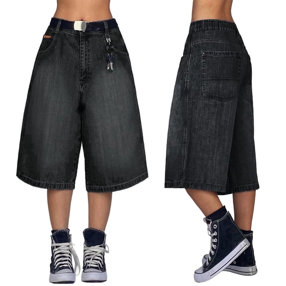 EMMIOL Y2k Baggy Denim Shorts for Women Wide Leg Mid Rise Bermuda Streetwear Boyfriend Shorts with Pockets