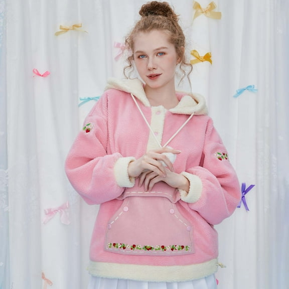 [Officially Licensed] Strawberry Shortcake Sweatshirt Hoodie for Women Long Sleeved Furry Hoodie