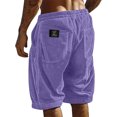 thumbnail image 2 of Men's Corduroy Shorts Elastic Waist Drawstring Cargo Short Multi-Pocket Lightweight Summer Casual Beach Shorts Purple 2XL, 2 of 4