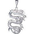 thumbnail image 1 of Sterling Silver Dragon Charm Pendant Necklace with Diamond Cut Finish and 24 Inch Figaro Chain, 1 of 2
