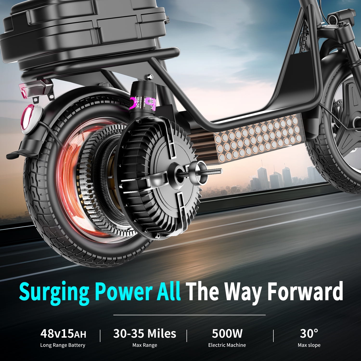 AZHAR Electric Scooter with Seat, 1200W Motor, Up to 25 MPH and 45 Miles Range, 48V 15AH Battery