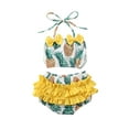 thumbnail image 1 of Qmyliery Baby Girl Casual Printed Swimwear Set, Kids Bowknot Lace Up Top+Ruffles Shorts Swimsuit, 1 of 4
