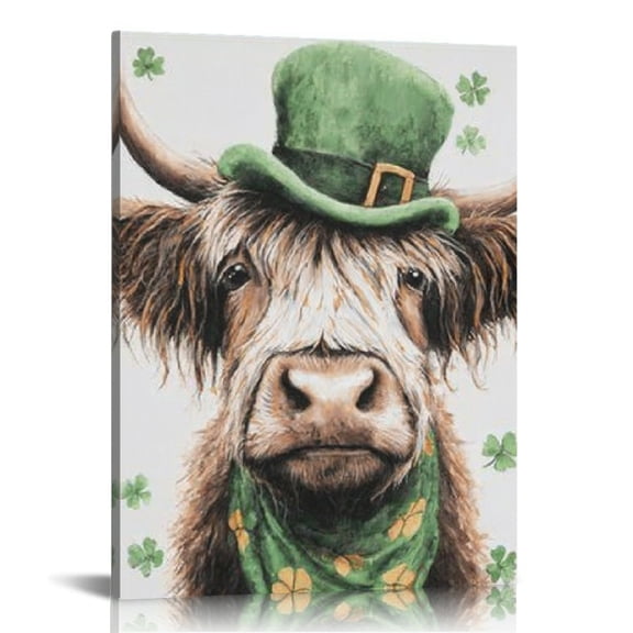 RKSupls Highland Cow Green Canvas Wall Art, Canvas Prints Wall Art for Living Room Bedroom Entryway Office, Art Print Painting for Valentine's Day Home Decorations,12x16in