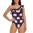 thumbnail image 2 of Picia Pink Groovy Disco Ball Pattern Women's One Piece Swimsuits,One Shoulder Swimwear Asymmetric ,Ruffle Monokinis Bathing Suits,High Waisted Flattering Bathing Suits-X-Large, 2 of 8