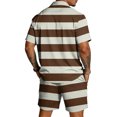thumbnail image 4 of Hearthz Men's 2 Pieces Outfits Casual Striped Print Short Sleeve Shirts and Shorts Summer Casual Beach Tracksuit with Pockets, 4 of 6