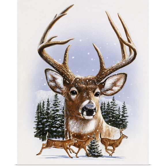 Great BIG Canvas | Rolled William Vanderdasson Poster Print entitled Whitetail Deer Montage, Winter