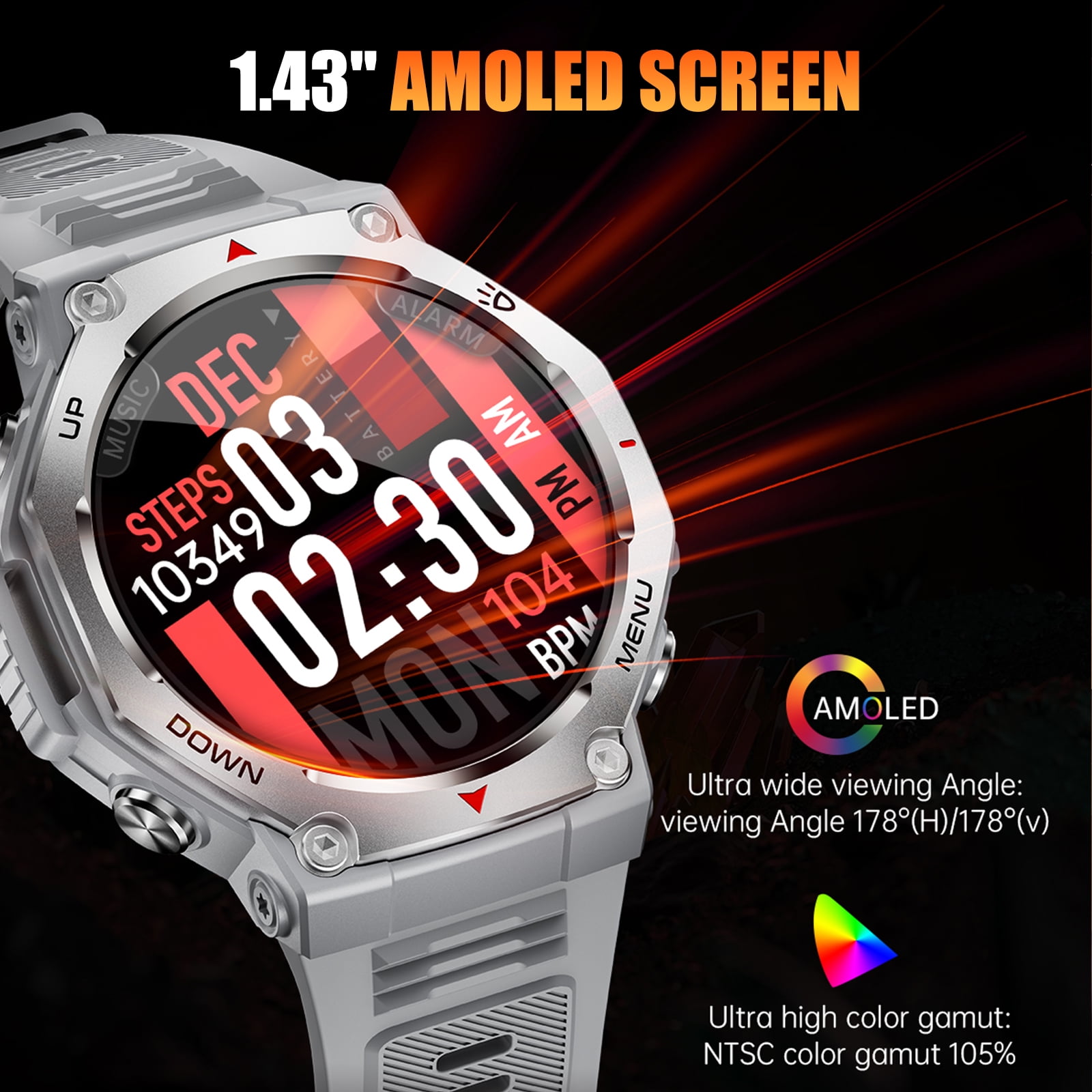Cyberdyer KT85 Smartwatch for Man with Flashlight, 5ATM Waterproof