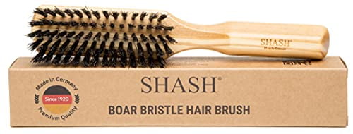SHASH The Tidy Craftsman Travel Size Olive Wood Handle Boar Bristle 8' Hair Brush, Beige