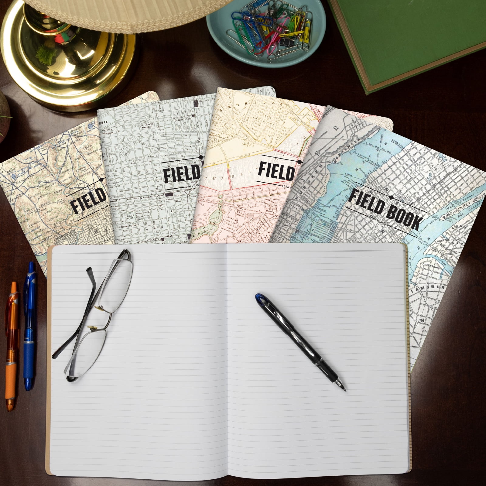 Elan Publishing Company Field Notebook/Journal - 8"x10" - Maps Covers - Lined - Pack of 5