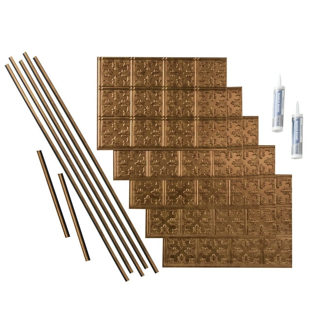 FASÄDE Traditional Style 10 Decorative Vinyl Backsplash 15 sq ft Kit in Antique Bronze