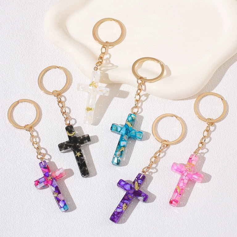 Gierzijia Resin Stone Cross Keychain, Color Resin Crosses Keyring