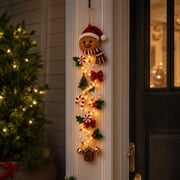 Clearance! Glowing Christmas Door Hanger, Light-Up Rustic Quilted Christmas Wreath, Christmas Decoration Indoor Outdoor, Gift for Family Friends (Gingerbread)