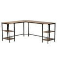 thumbnail image 2 of Baxton Studio Lydia Modern Walnut Brown Finished Wood and Black Metal L-Shaped Corner Desk with Shelves, 2 of 10
