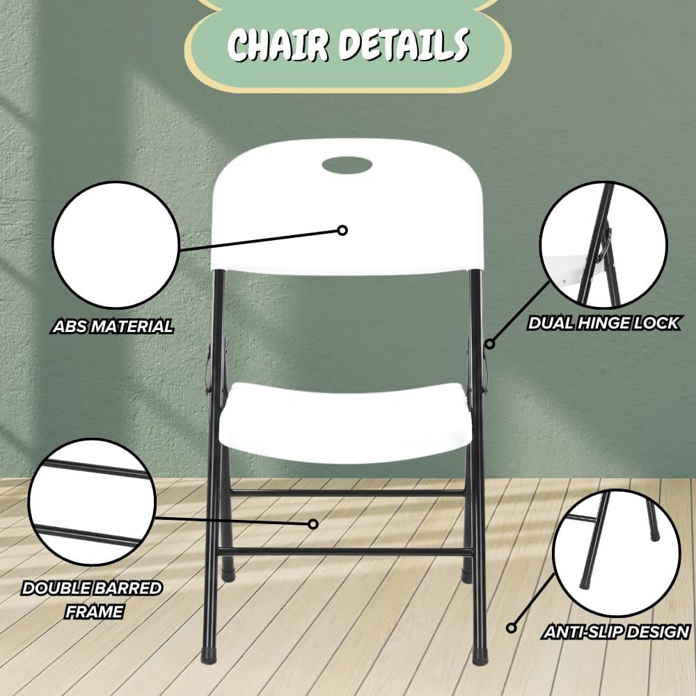 CycloneSound Heavy Duty Plastic Folding Chairs, 300 lb Capacity, Portable Foldable Chairs for Events, Patio, Weddings, Indoor/Outdoor, White (8 Pack)