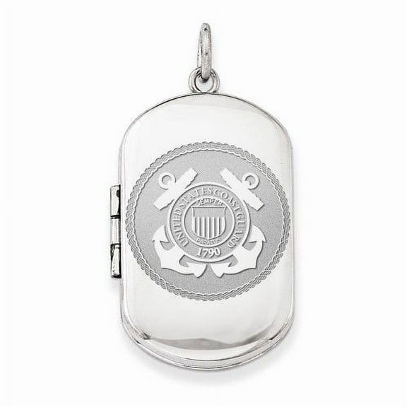 Sterling Silver US Coast Guard Dogtag Locket - 1 Inch X 1 1/4 Inch Sterling Silver