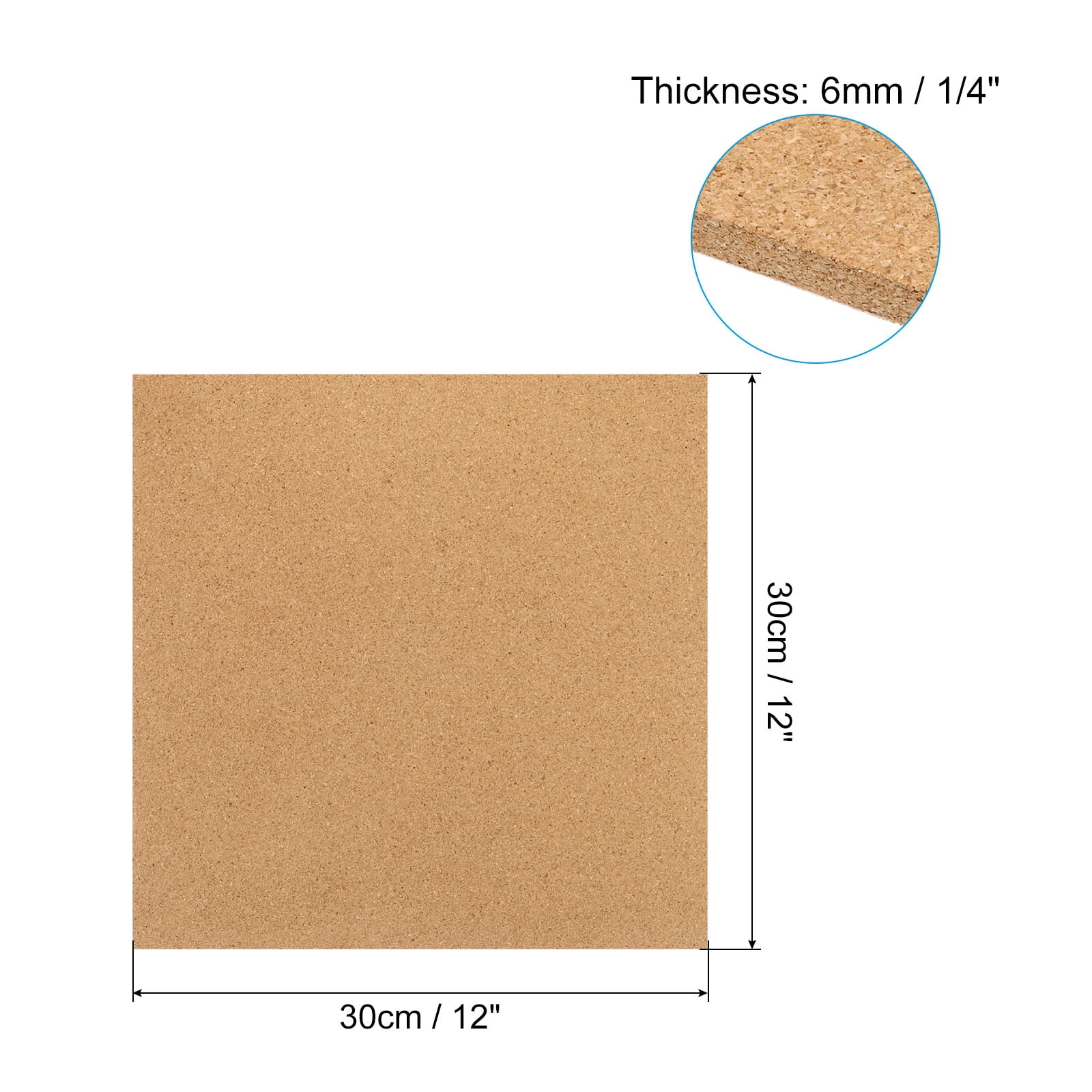 Uxcell 12x12" 1/4" Thick Cork Board Tiles, 4 Pack Self Adhesive Square Bulletin Board Display Corkboard