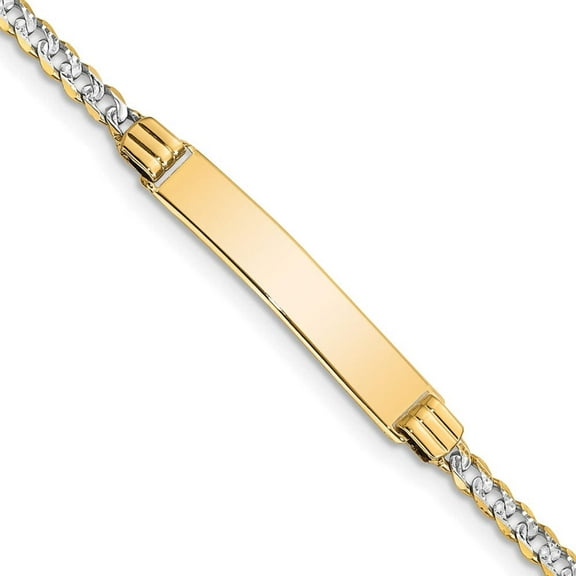 Primal Gold 14 Karat Yellow Gold with Rhodium Pave Curb ID Bracelet