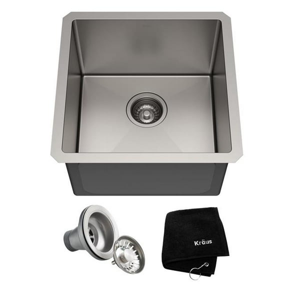 Kraus KHU101-17 17 in. Standart Pro 16 Gauge Undermount Single Bowl Stainless Steel Kitchen Bar Sink