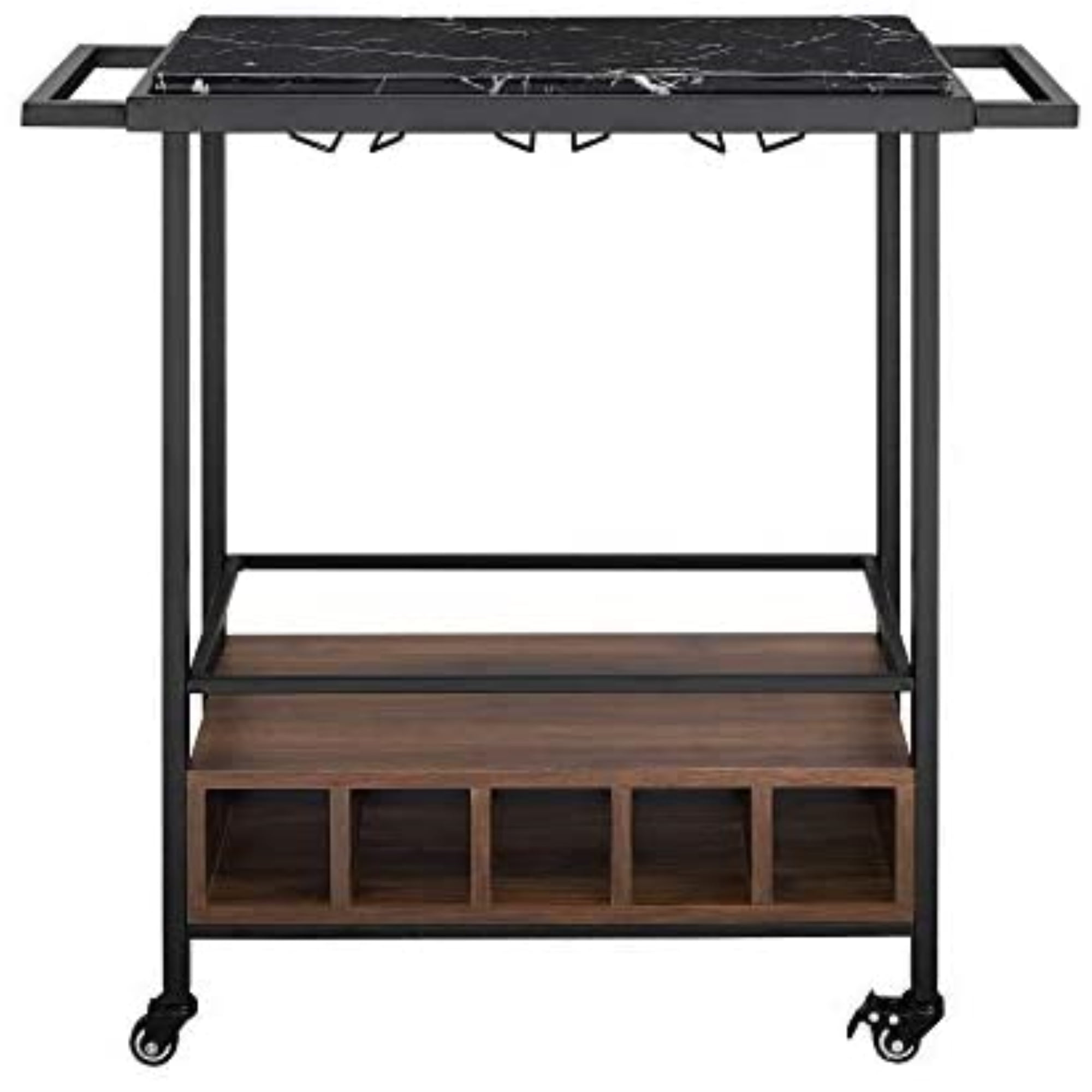 Walker Edison 34" Modern Industrial Bar Serving Cart Faux Black