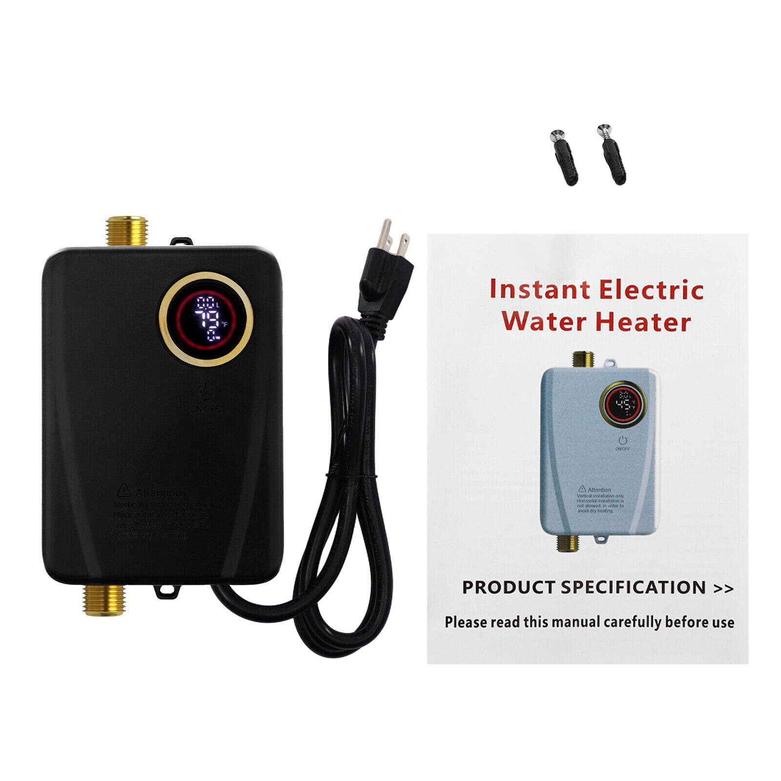 3000W Tankless Water Heater Electric,RV Instant Hot Water Heater LED Display, On Demand Water Heater Under Sink for Kitchens (Black)