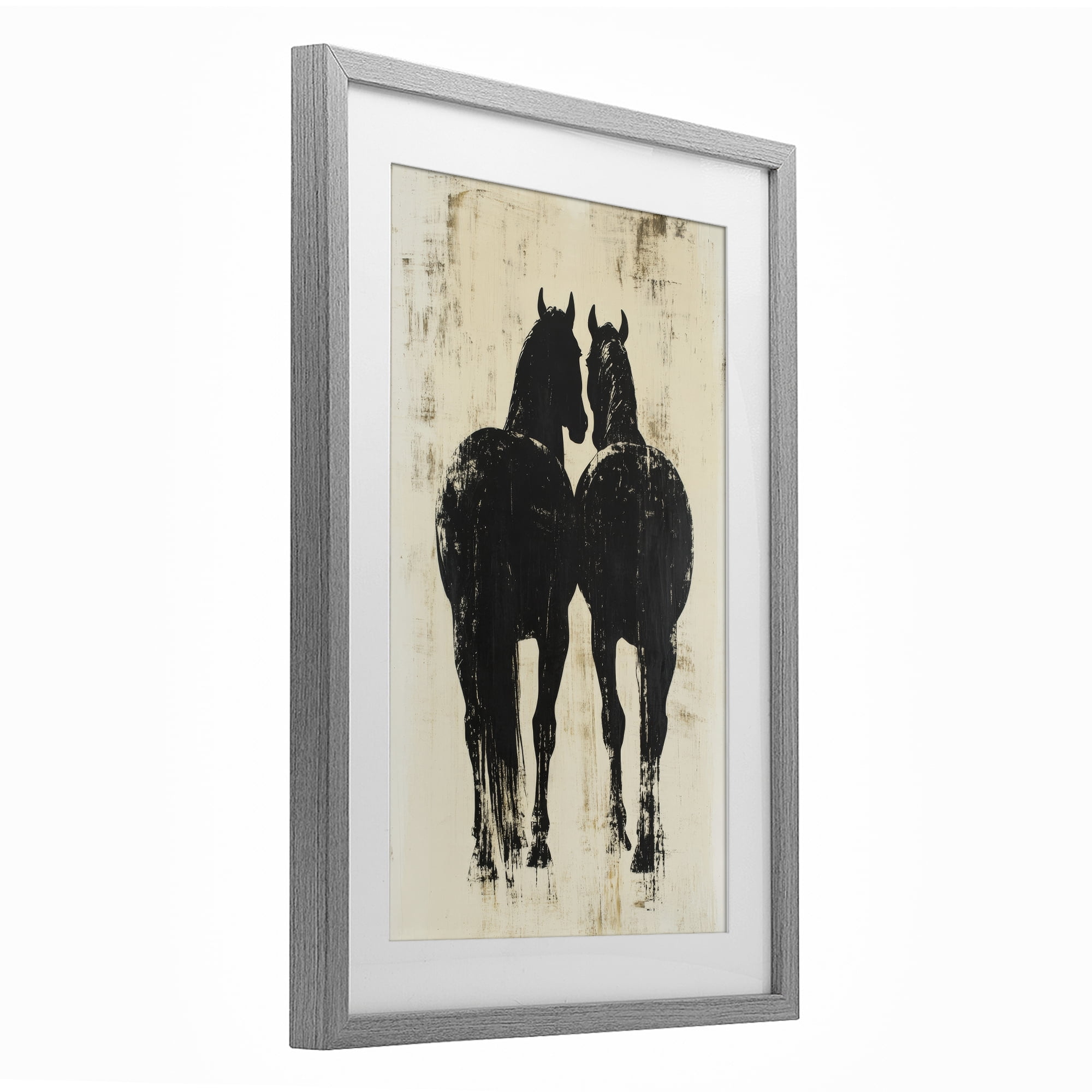 Stupell Industries Twin Horses Facing Away Gray Framed Print Under Glass, design by Petal Prints Design