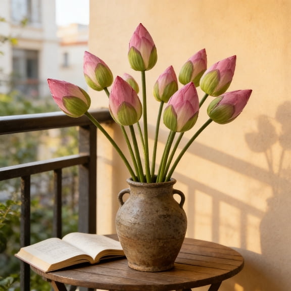Artificial Lotus Buds Floral Stem Decorative Fake Lotus Plant, Realistic Vase Display Pond Decoration For Home Office Living Room Garden Wedding Photography Background Table Arrangement Use